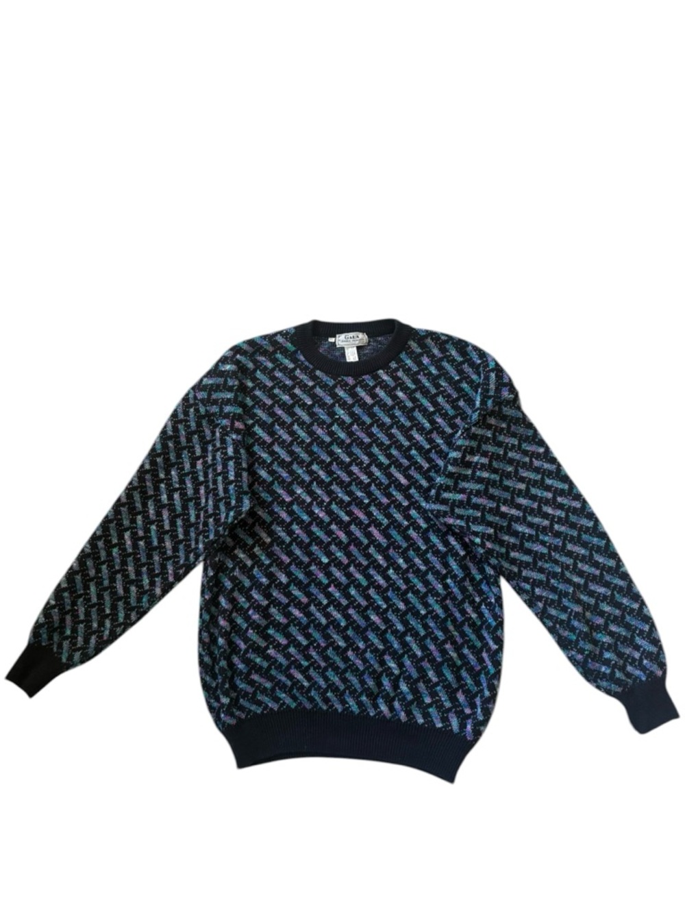 Vintage 80s Gala by Daniele Vignozzi Italy Abstract Geometric Sweater XL Blue